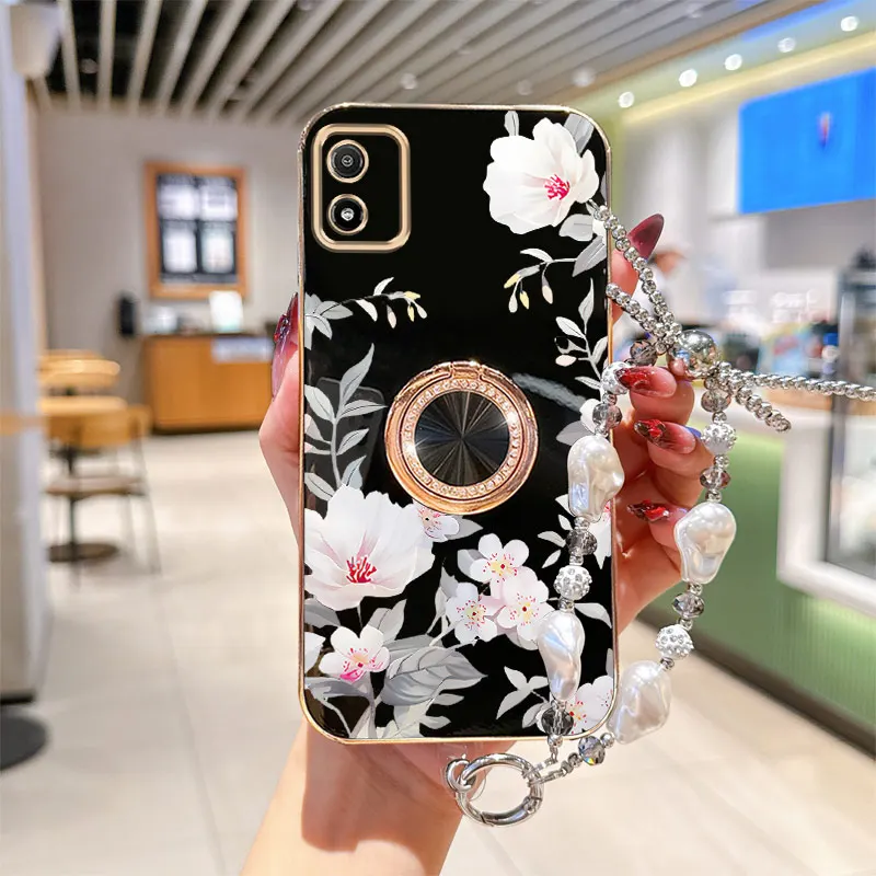 Jewelry Strap White Camellia Phone Holder Case For Motorola Moto E6s 2020 E61 E13 E20 E22 E22I E32 E7 Plus Power Edge 20 30 Back