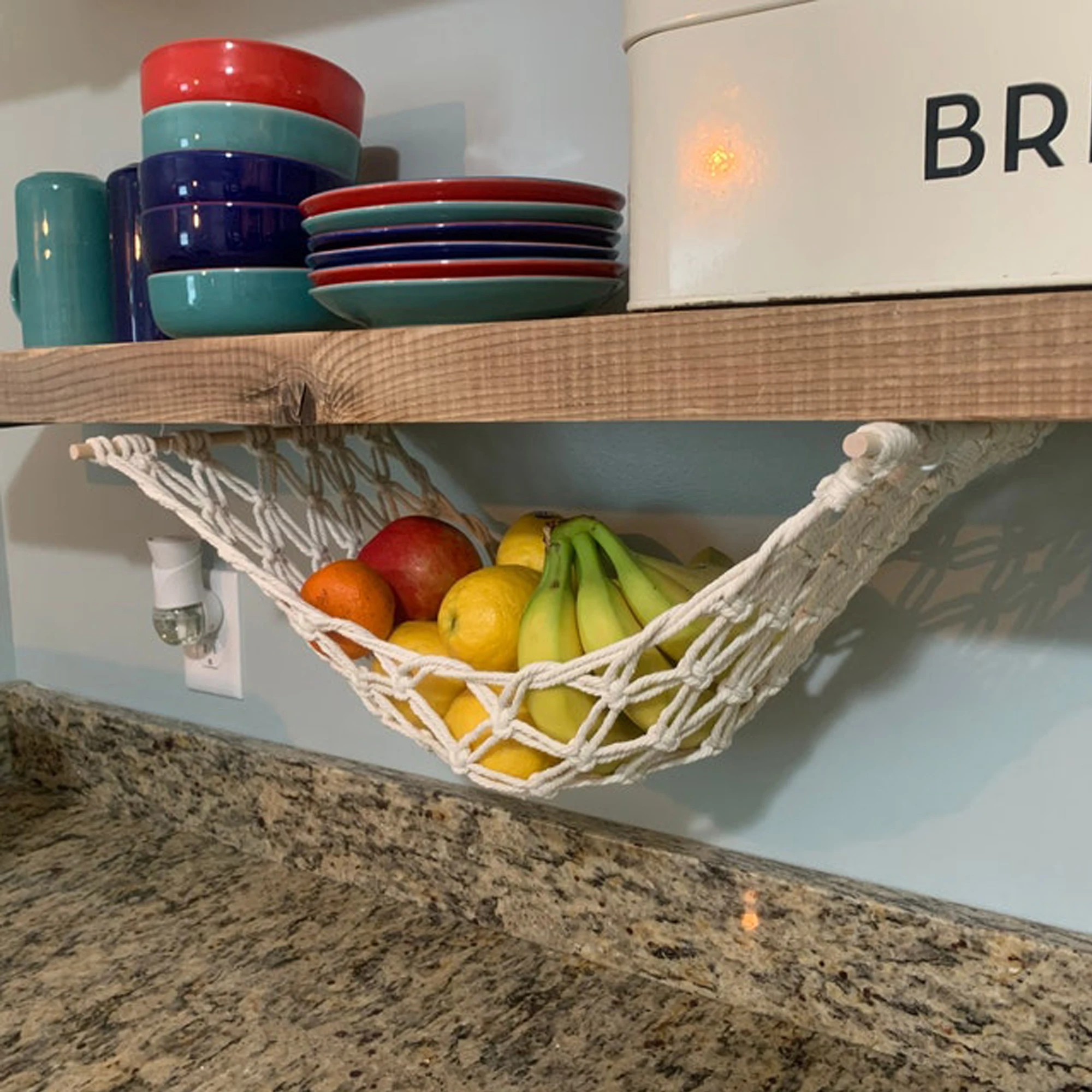 Hand-Woven Macrame Fruit Hammock Cotton Rope Net Under Cabinet Fruit Vegetable Hanging Basket Kitchen Storage Tapestry Decor