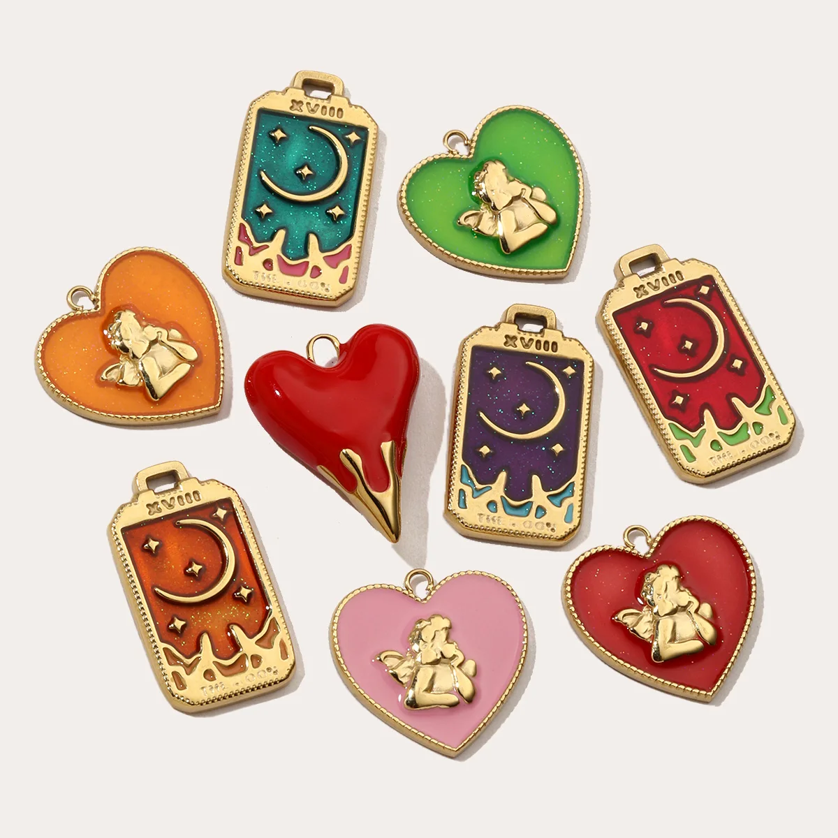 3pcs/Lot French Retro Heart Moon Stainless Steel Necklace Pendant Women Enamel Angel Bracelet Diy Charms Wholesale Love Jewelry