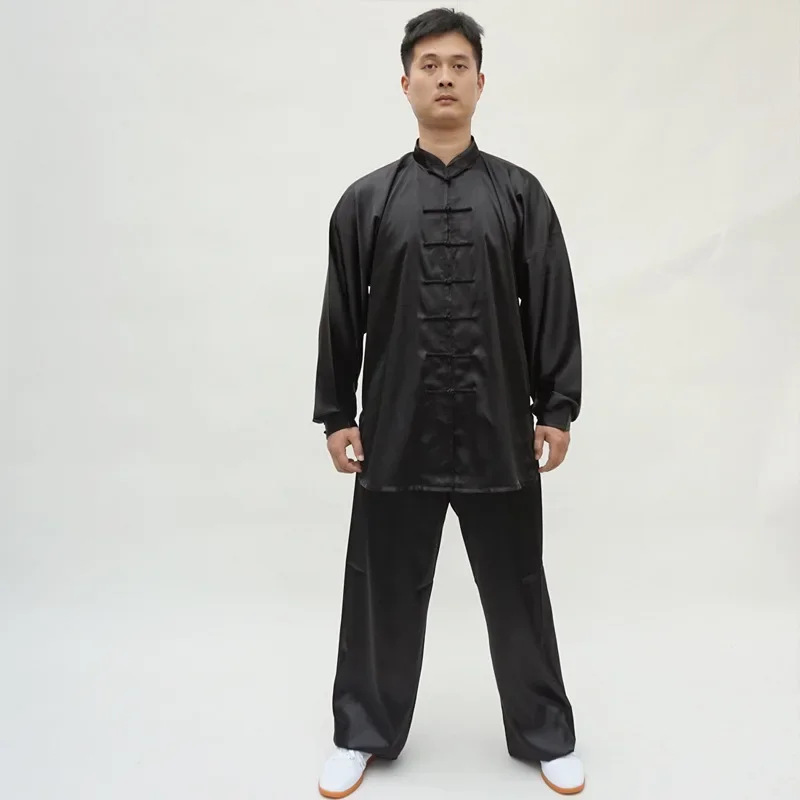 Men and Women Satin Silk Yaga Tai Chi Suit Women Chinese Style Stand Collar Kung Fu Wushu Martial Arts Uniform Pants Performance