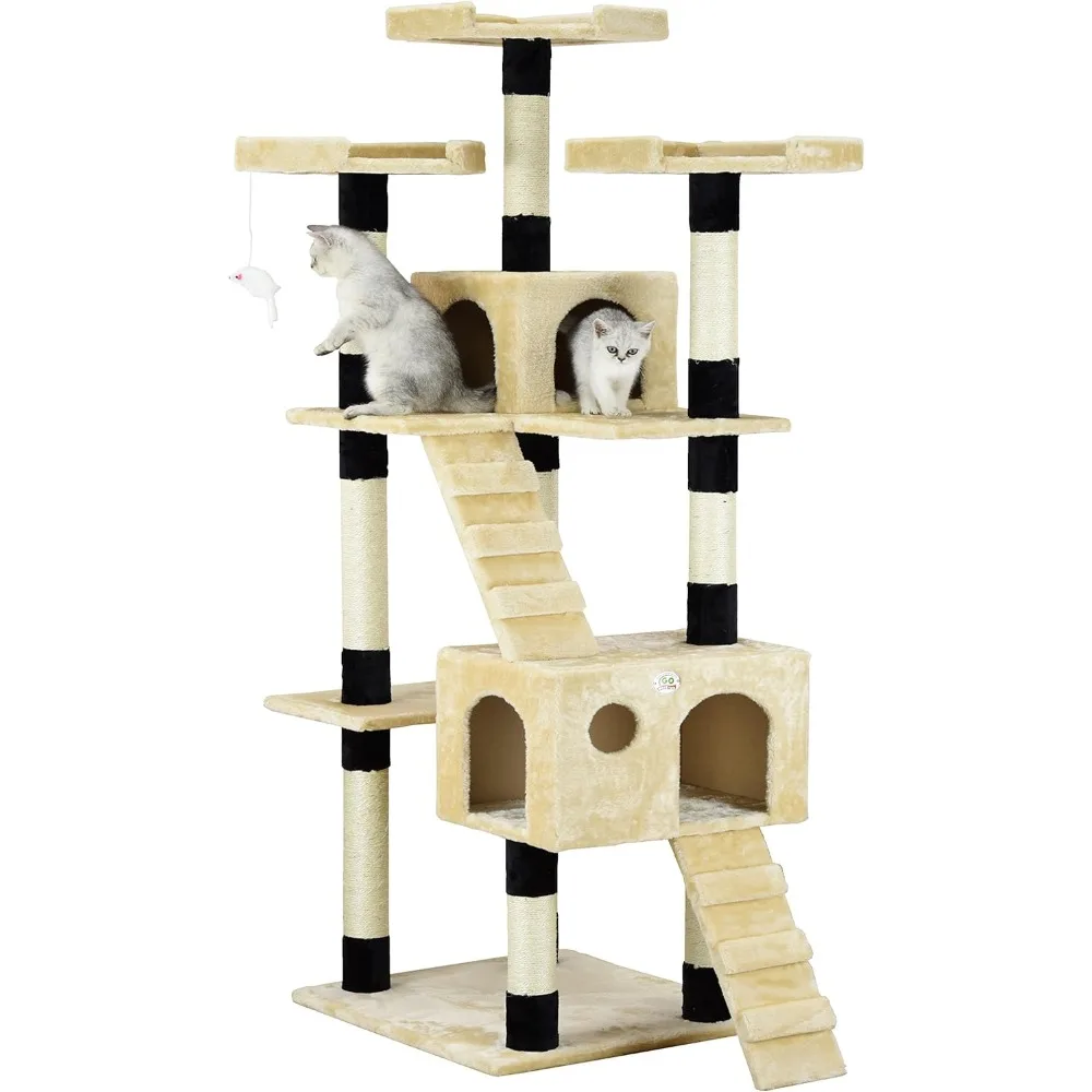 

72" Tall Cat Tree Tower with Cat Condos - Large Cat Tree for Indoor Cats -Play Scratch Hide Climb Activity Furniture