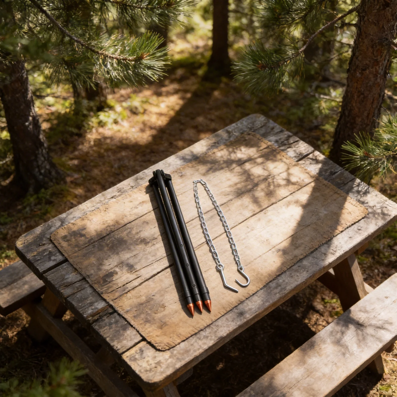 Portable Campfire For cooking Tripod with Adjustable Height and Chain Length Featuring Strong Toenails for Secure Soil Grip