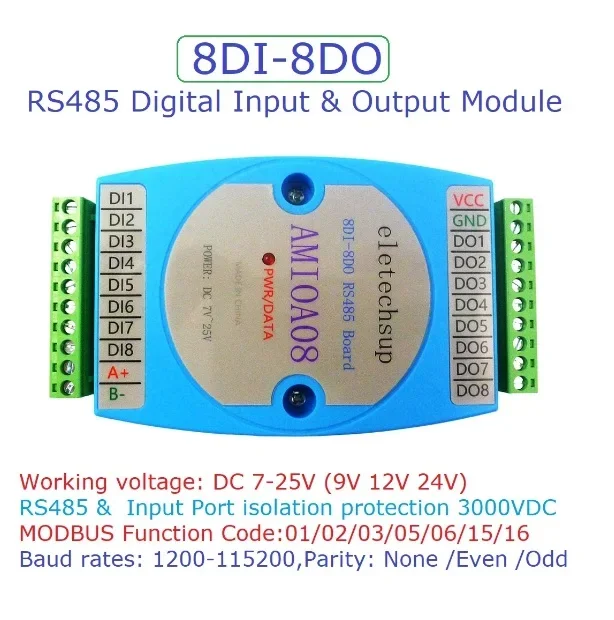 디지털 입력 및 출력 모듈, 옵토커플러 절연 RS485 MODBUS RTU 통신 보드, 8DI-8DO, 신제품