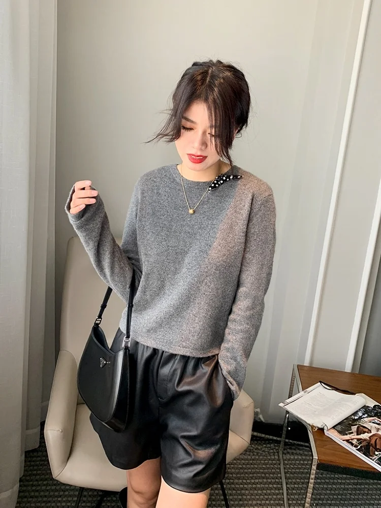 

THOEY CHEN Luxury Pure Camere Long Sve round Ne Pullover Sweater Women's Faion Bow Tie Decoration Comfortable Fit
