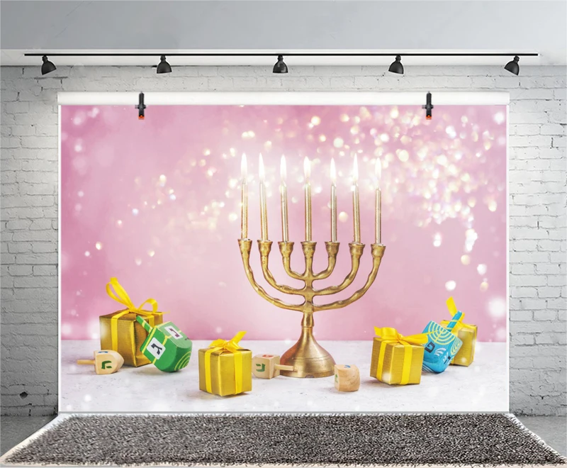 Hanukkah Dreidel Photo Backdrop Jewish Judaism Party Lampstand Hashanah Photography Background Menora Decoration Chanukah Banner