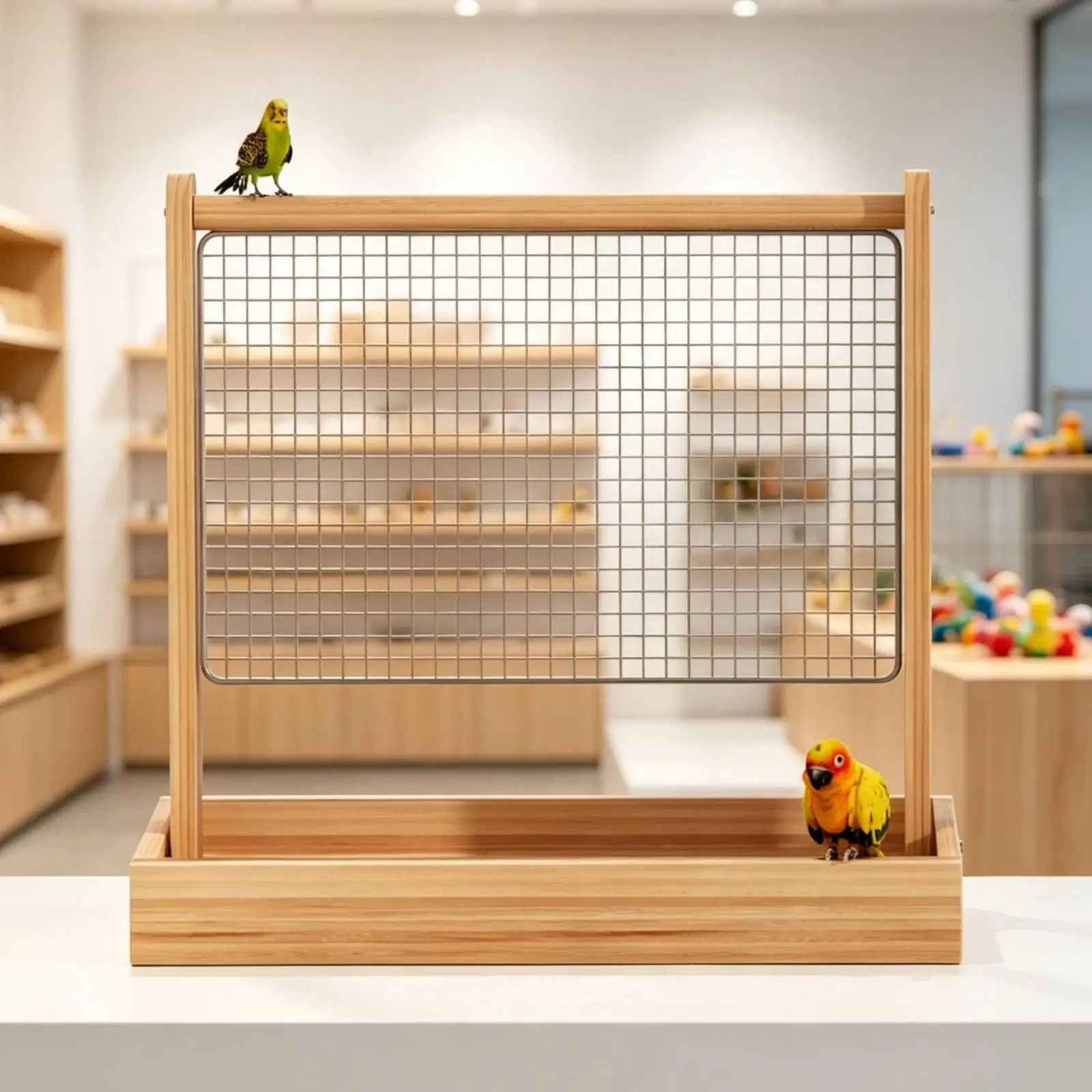 Bird Play Stand Wood Perch with Metal Mesh Tray for Parrots Tabletop Climbing Frame Solid Wood Open Design for Daily Use