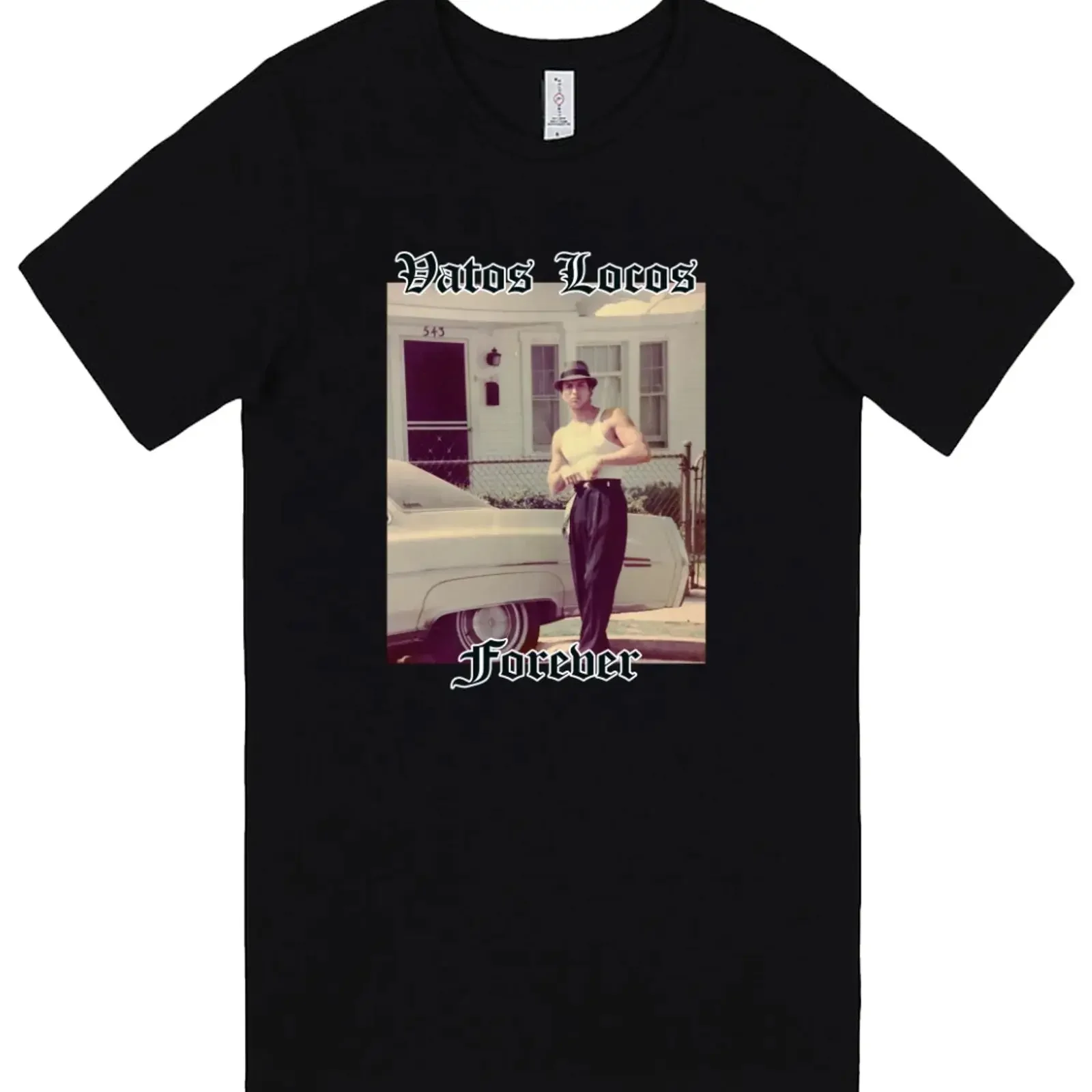 Camiseta negra Vatos Locos Forever Blood in Out Paco Gallo VL La Onda Hood, estilo vintage, lavada, cómoda, ropa de diseñador, versátil