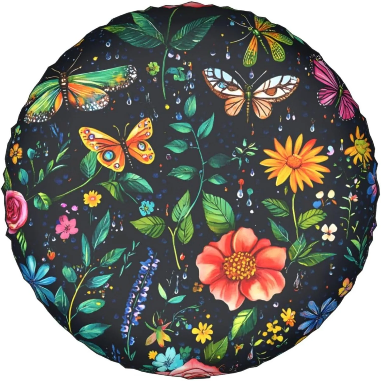Butterfly Garden Tire Cover Watercolor Floral Design Dust-Proof Spare Wheel Protector for SUV Trailer RV