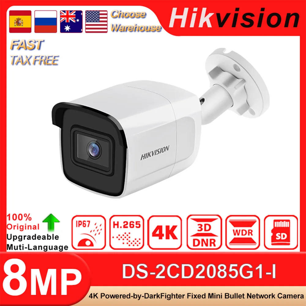 

Hikvision Original DS-2CD2085G1-I 4K IR Powered-by-DarkFighter Fixed Mini Bullet Metal Network Camera Built-in Mic SD Card Slot