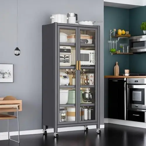 

Cross-border kitchen rack, multi-layer floor-to-ceiling household microwave oven storage cabinet, side cabinet