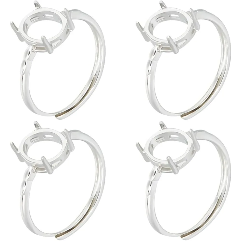 

4 шт., заготовки для колец с зубцами, стерлинговое серебро 925 пробы, регулируемые 4 зубца, накладки для колец, компоненты для пальцев для комплекта ювелирных изделий