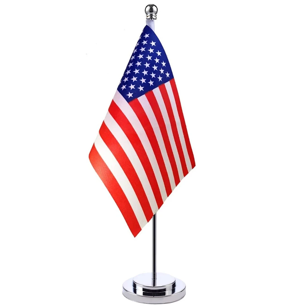 aerlxemrbrae  14x21cm Office Desk Small The United States of America Banner Meeting Room  Table Standing Pole USA Flag