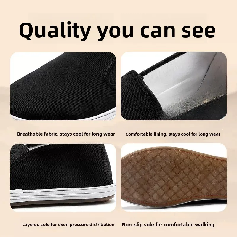 Handmade Beijing Cloth Shoes for Men Anti-Slip Soft Wearable Absorbent Natural Artemisia Ground Cover Rubber Sole Casual Shoes