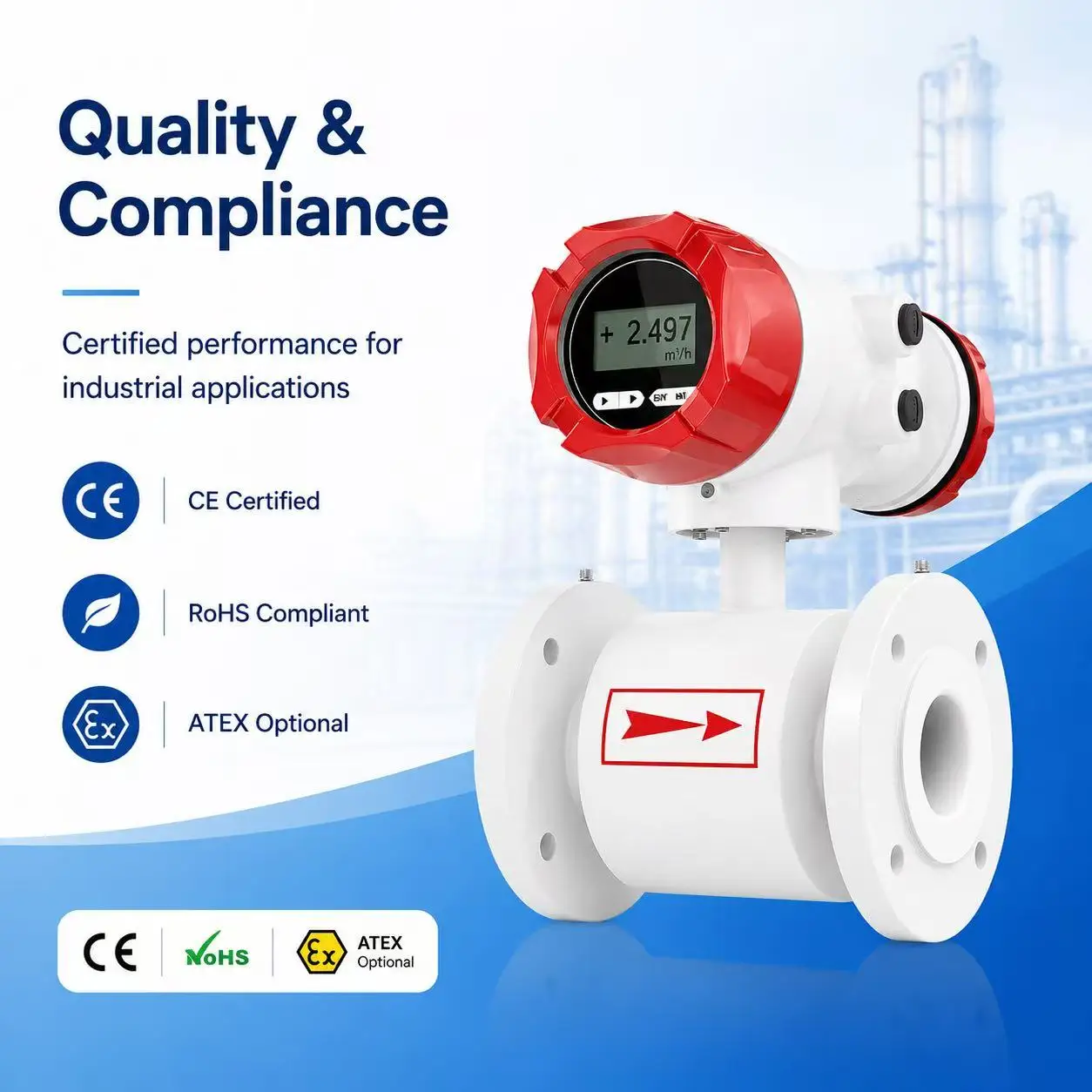Supmea Factory Supply 0.5% Accuracy Digital LCD Display RS485 Magnetic Flowmeter for Milk Juice Beverage Food Grade Liquid