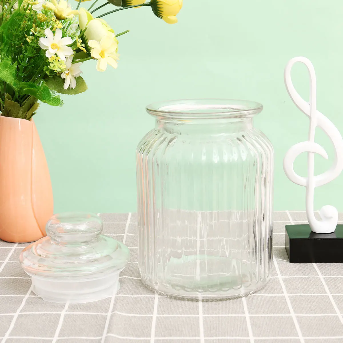 

950Ml Thicken Glass Canister Airtight Sealed Storage Container for Tea Coffee Flour Sugar Rice Nuts Grains Transparent