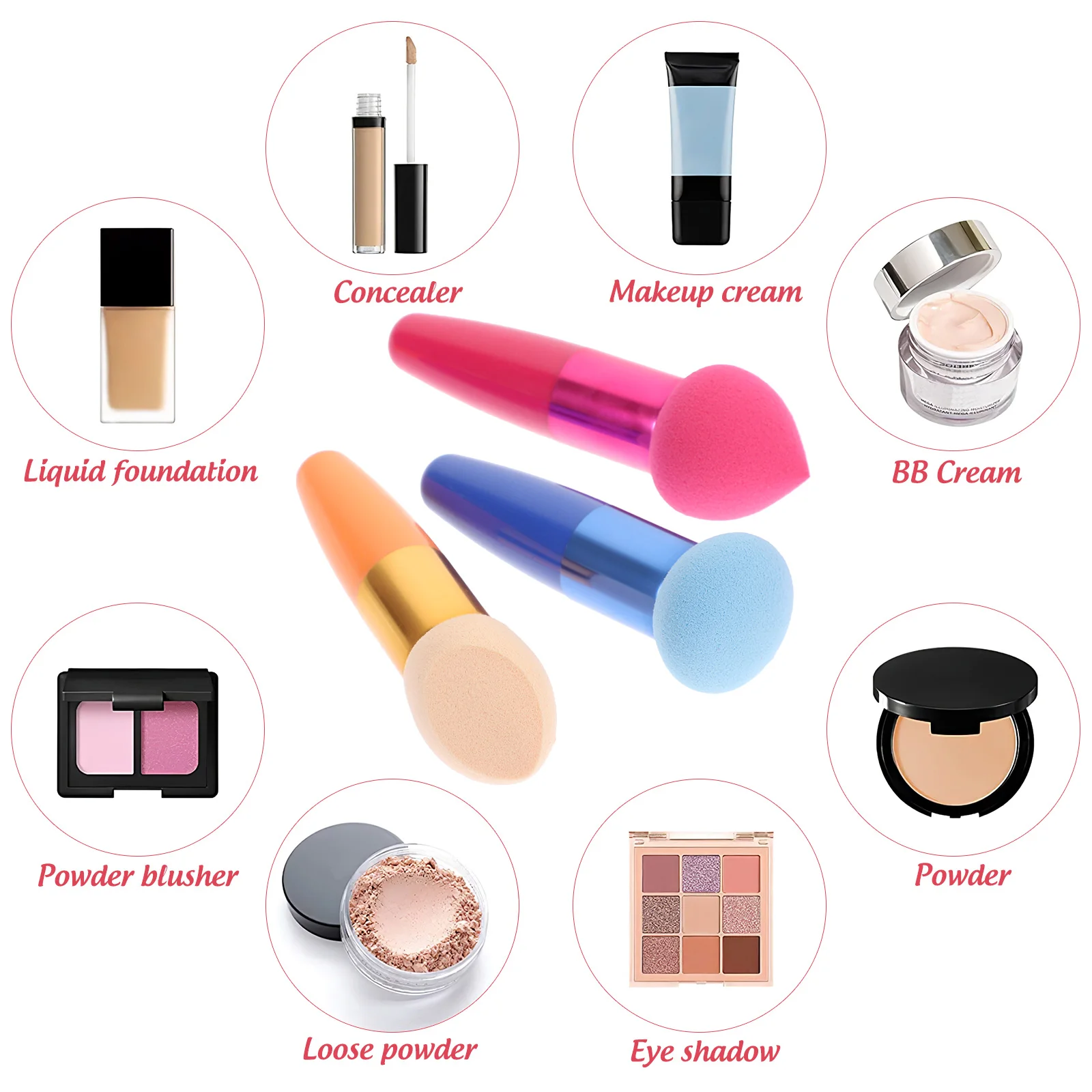 3Pcs 메이크업 스펀지 브러쉬 세트 블루 레드 컬러 소프트 파우더 퍼프 프로페셔널 파운데이션 컨실러 애플리케이터 메이크업