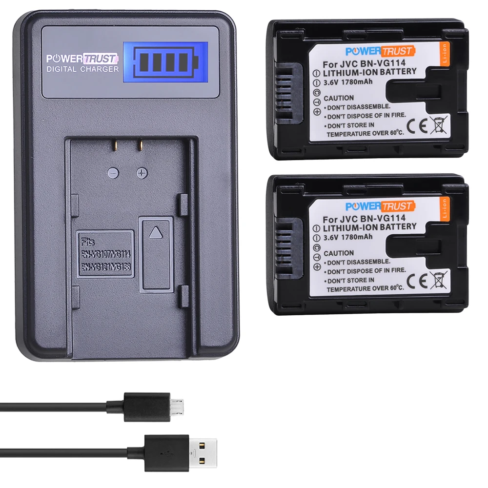 PowerTrust 1780mAh BN-VG114 Battery BN VG114 BNVG114 Bateria For GZ-HM960 HM970 GZ-E10 GZ-E15 GZ-E100 HD500 HD520 GX1 G3 GX8 GX3