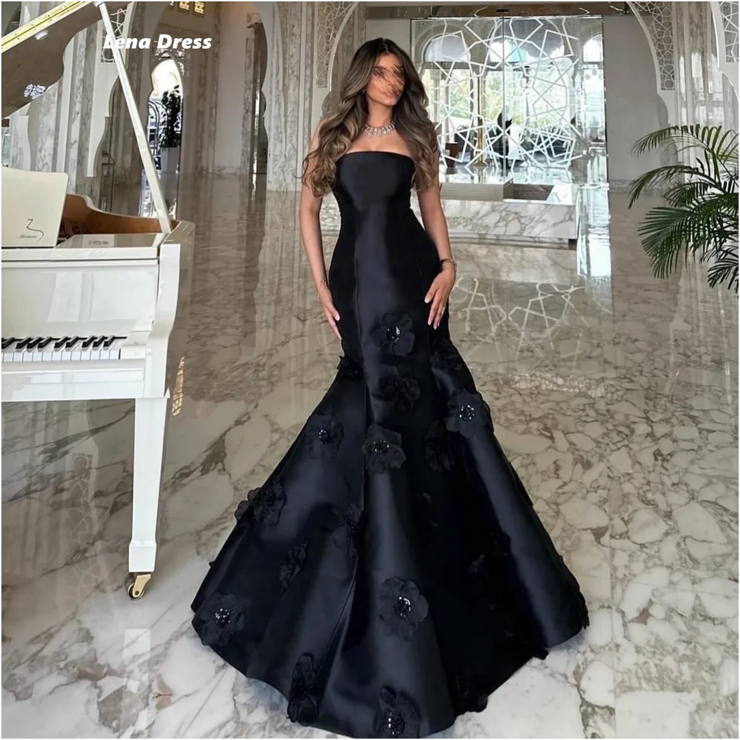 

Lena Long Prom Dresses 2025 Sleeveless Women's Evening Dress Luxury 2025 Customized Black Floral Elegant Gown Robe Soiree Party