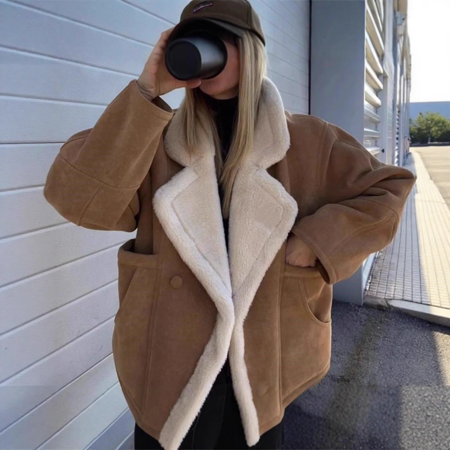 Autumn and Winter New European and American Women's Clothing Fur Integration Fashion Loose Warm Retro Lamb Wool Coat Women