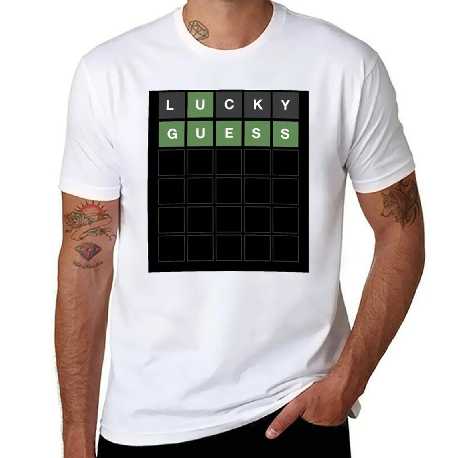 Wordle Lucky Guess - مضحك Wordl شبكة كلمة لعبة تصميم تي شيرت g رجل تي شيرت للرجال القطن تي شيرت رجل تي شيرت
