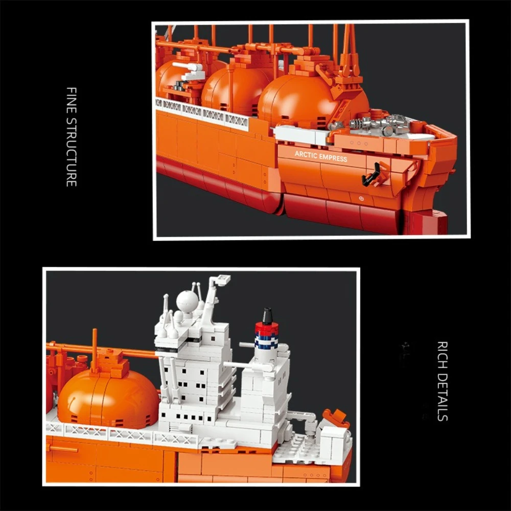 MOC Gas Steam Ship Vessel Container Boat Building Blocks Set Transport Ocean Navigation Vehicle Toys Adult Birthday Holiday Gift