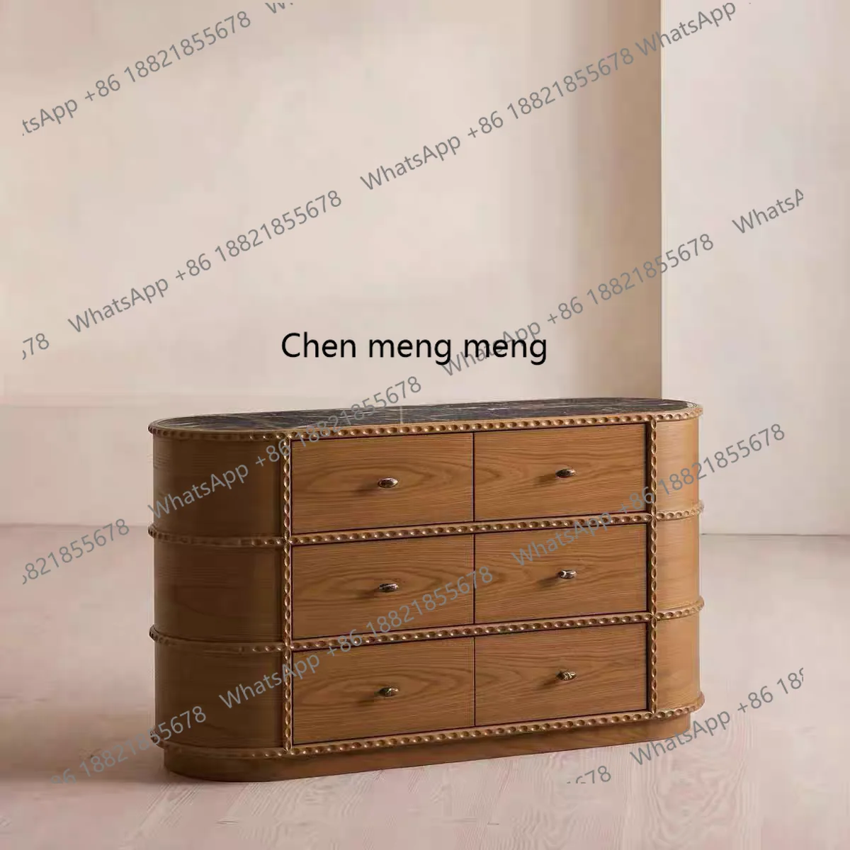 

Solid wood six-chest cabinet small apartment bedroom locker, retro curved high-end drawer storage cabinet