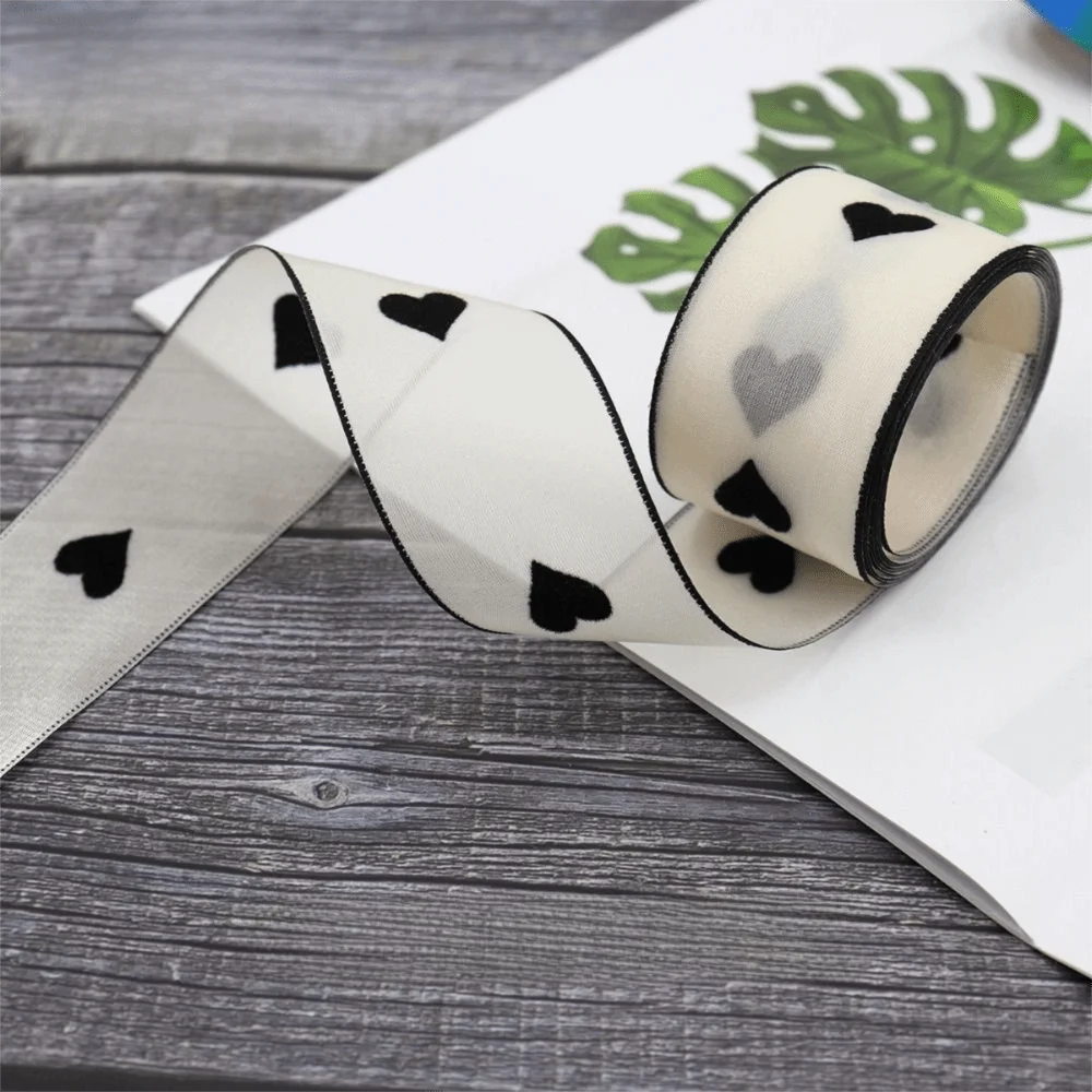 Retro Elegant 10 Yard Love Printed Ribbon Flocked Sewing Accessories DlY Ribbon Polyester Soft Silk Ribbon Packing