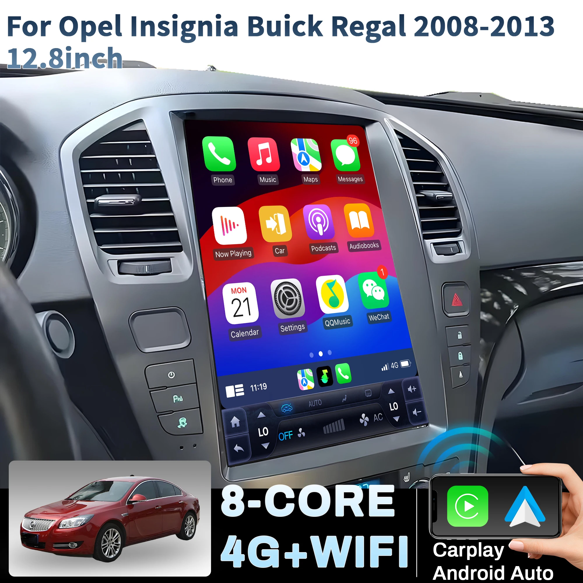 12.8 inch For Opel Insignia Buick Regal 2008-2013 Car Radio Android 14  4G GPS Wireless Bluetooth CarPlay Head Unit Touch Screen