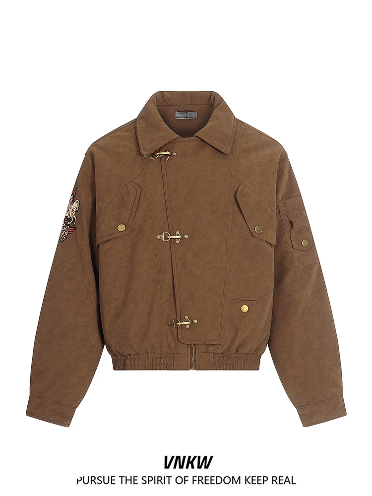 

Retro American Aircrt Bule Embroidered Jaet Loose Thiened Cotton Outerwear for Men And Women Winter Warm Sli