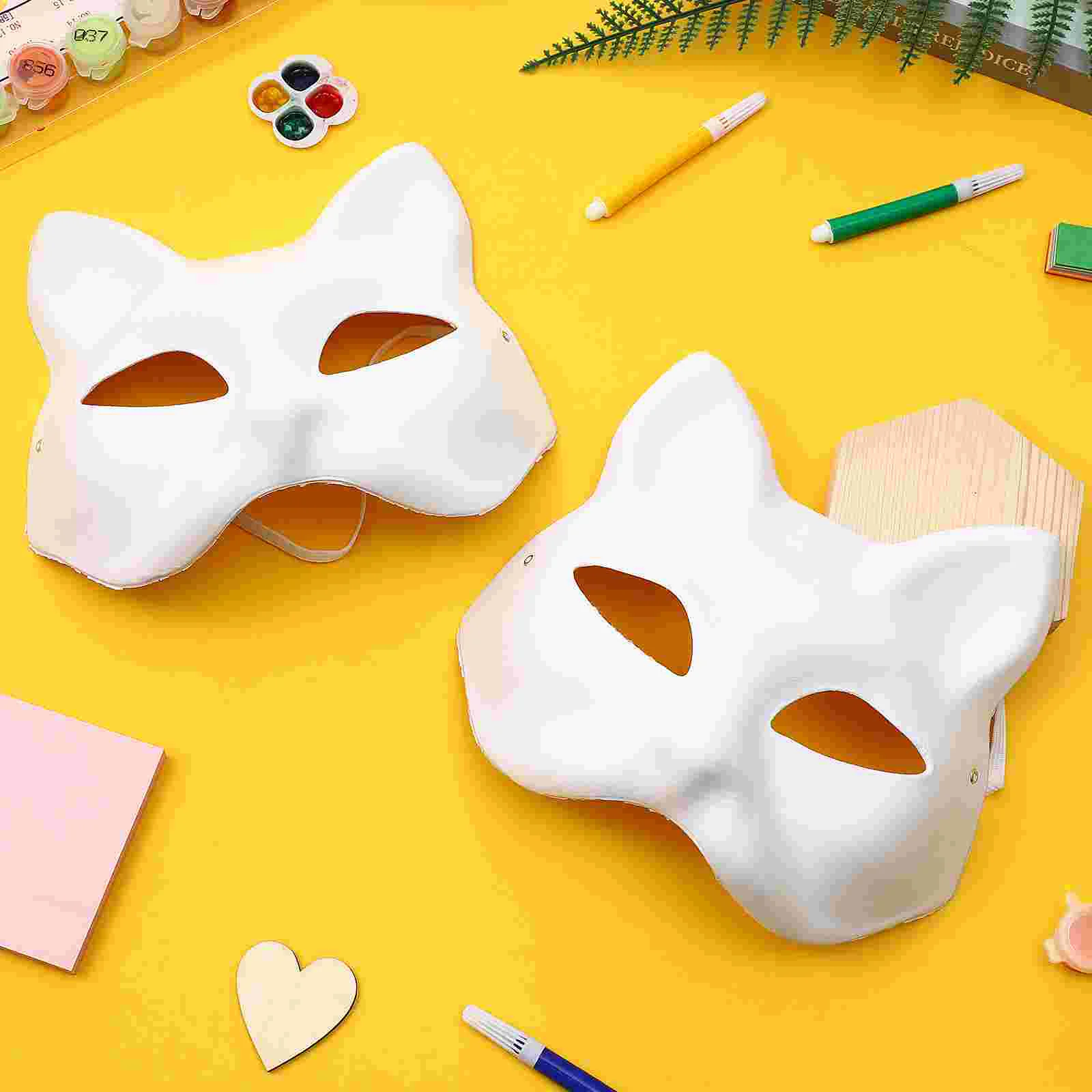 3 Pcs Mask Blank Hand Drawn Cat Face Cosplay Party Modify White Halloween Individual