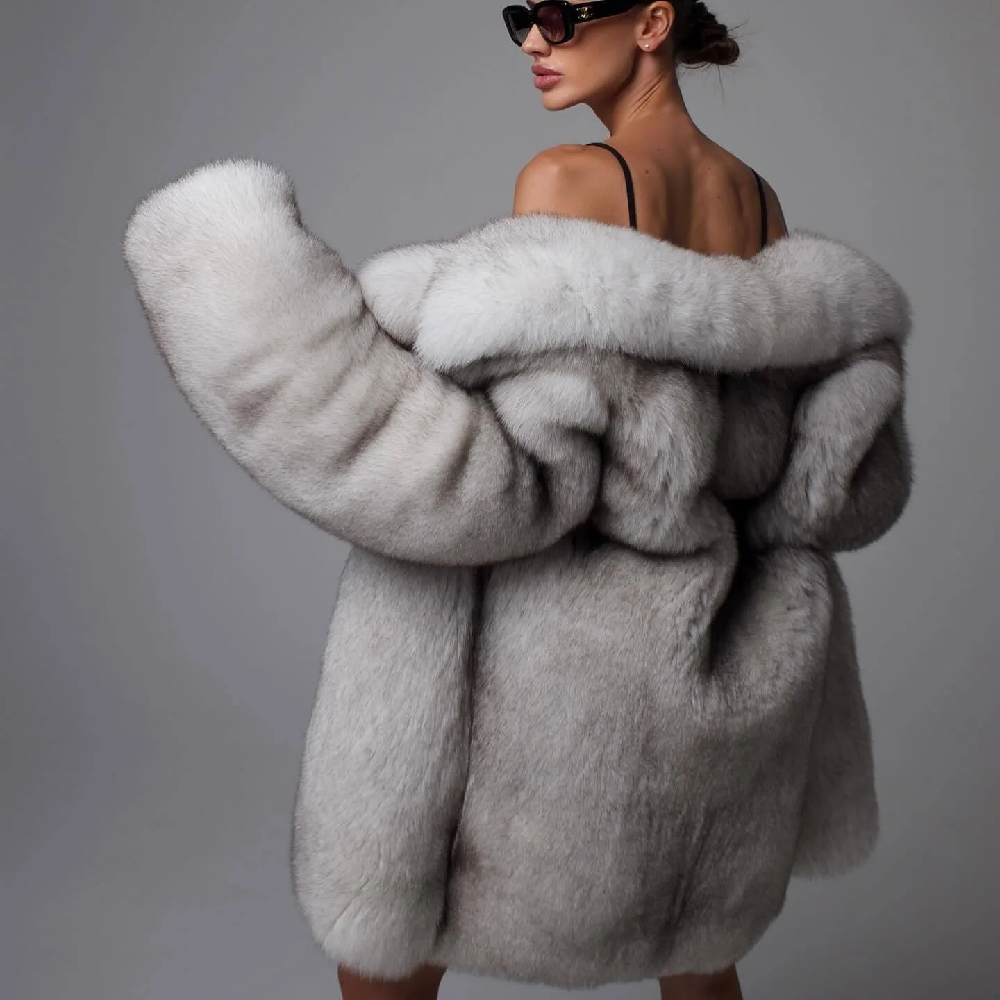 Women Real Blue Fox Fur Coat Natural Full Pelt Lapel Jacket Winter Long Overcoat warmth fluffy authentic genuine fur coats