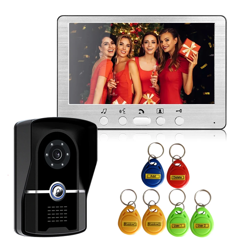 SYSD Wired 7'' Monitor Wired Video Doorbell Intercom IP55 Level Infared Night Vision with RFID Unlock Camera