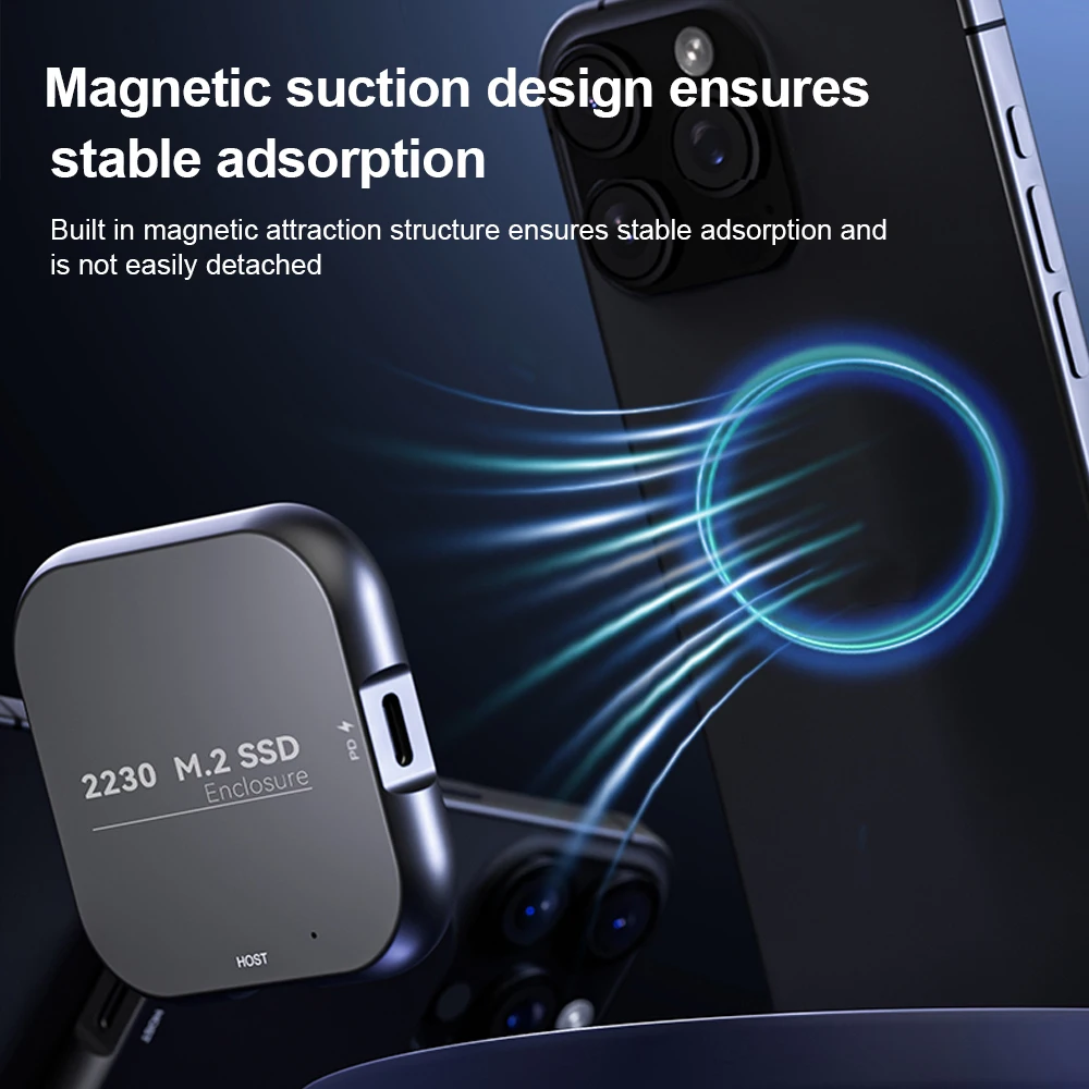 Magnetic 2230 M.2 NVMe SSD Enclosure 4K USB 3.2 Hard Drive Box USB-C for iPhone 16 15 Pro Max 10Gbps for MacBook/iPad Pro/Laptop