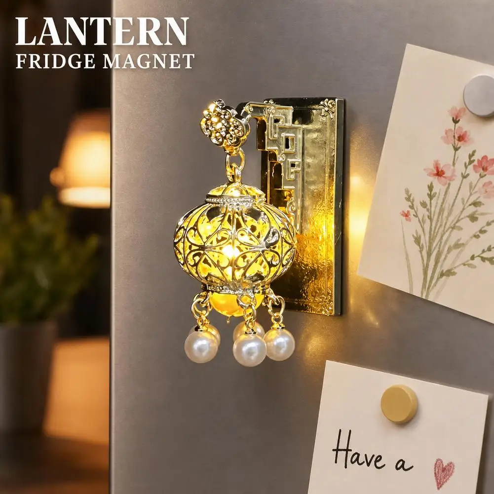 Luminous Lantern Glowing Fridge Magnet Creative Metal Refrigerator Magnet Decor Locker Cabinet Decoration