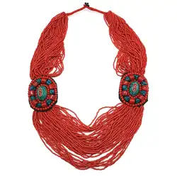 Traditional Tibetan Ethnic Big Necklace Red Mini Beads Necklace With Tag 2024 New Spring TNL504