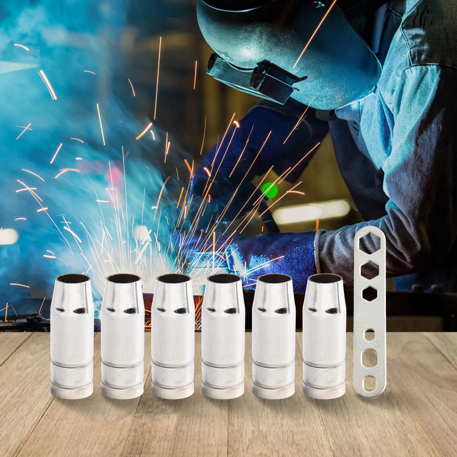 

Complete For MIG Welder's Toolkit Including Eight Conical Gas Protectors Plus Easy to Use Installation Wrench Tool