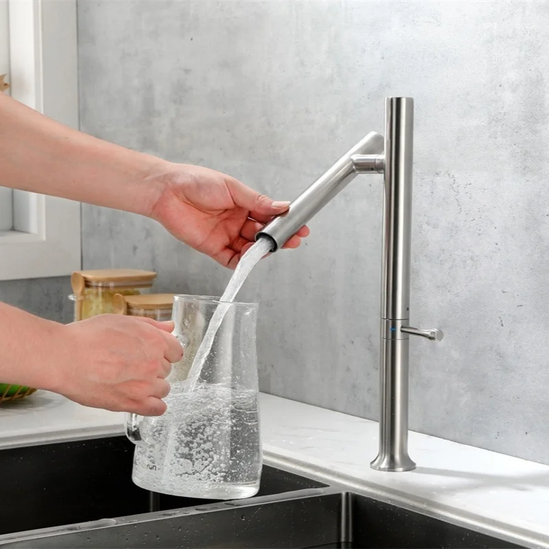 نحى النيكل صنبور المطبخ SUS304 بالوعة صنبور نحى الذهب الدورية صنبور المطبخ صنبور حوض خلاط صنبور الماء الساخن البارد الأسود