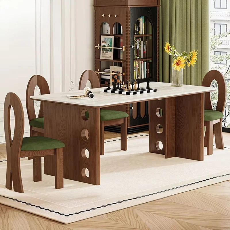 

# French-Style Sintered Stone Dining Table Rectangular Home Breakfast Table Style Solid Wood