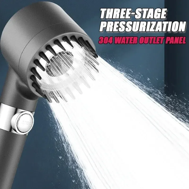 High Pressurized Filter Shower Head 3-mode Adjustable Spray with Massage Brush Rain Faucet Bathroom Accessories image 2