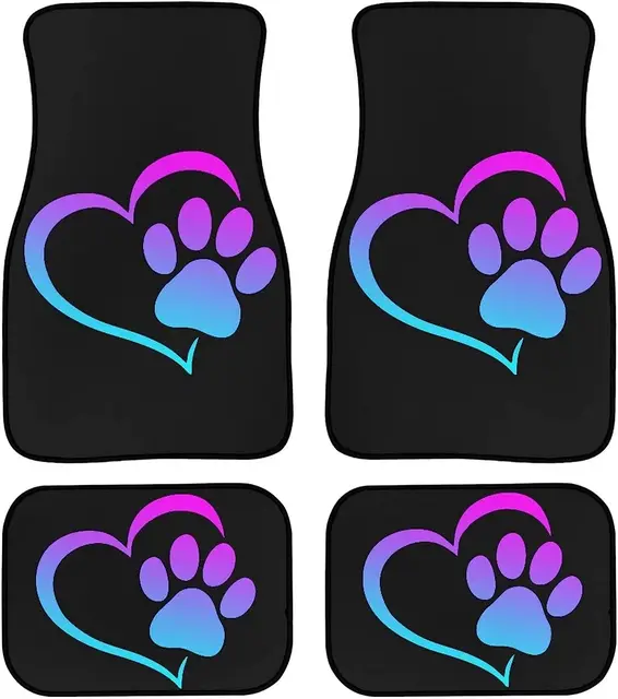 Cat Dog Paw Heart Print Car Floormat Heavy Duty Front Rear Rubber Floor Mats Carpet Floor Protection Pasuje do większości pojazdów