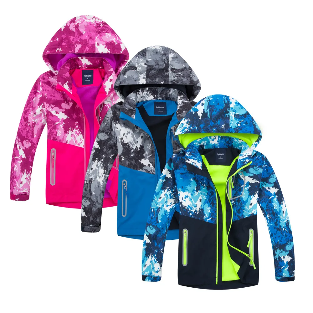 Girls Boys Waterproof Detachable Hood Fleece Lined Zip Hiking Jacket School Kids Track Coat Child Outfit Tops Windbreaker