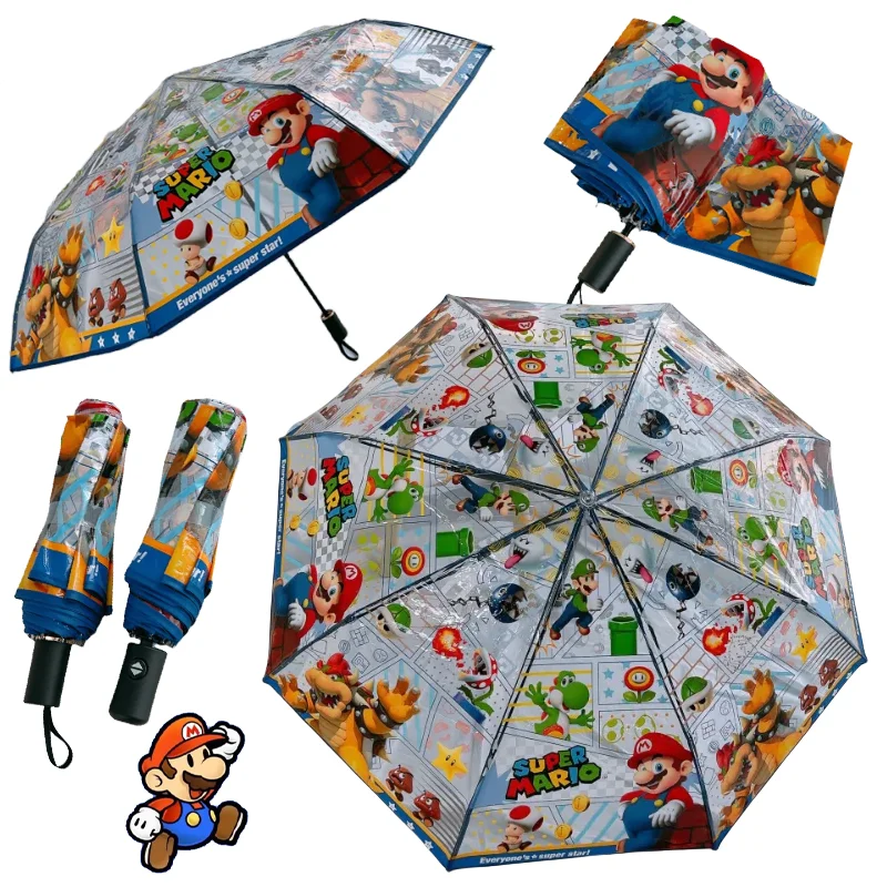

Super Mario Bros Umbrella Cartoon Automatic Folding Transparent Umbrellas Portable Travel Windproof Rainproof Umbrella Gifts