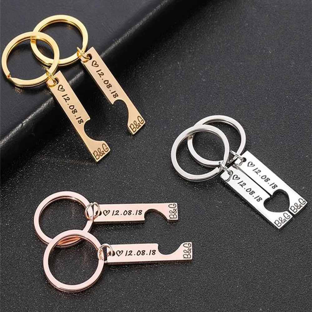 A Pair Personalized Half Heart Keychain Women Custom Name Date Stainless Steel Men Car KeyChain Fashion Accessories Couple Gifts