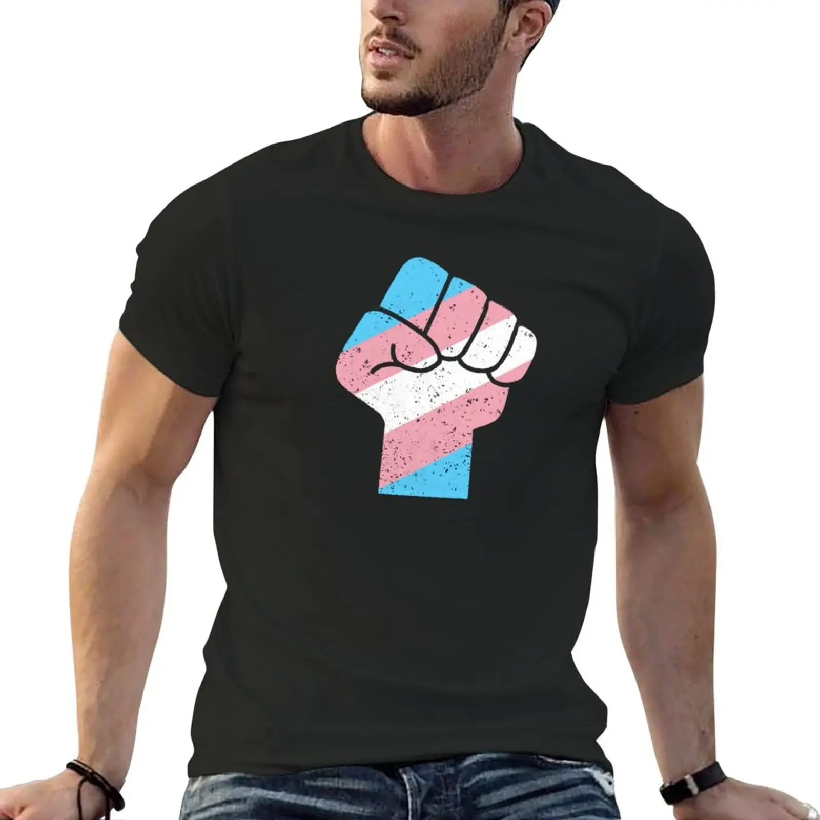 Trans Power - Transgender Flag Clenched Fist T-shirt shirts graphic tees customizeds t shirts for men