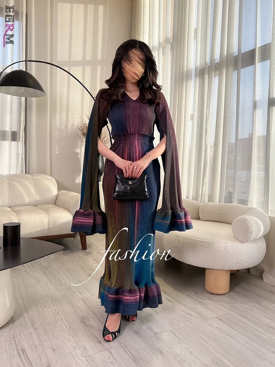 

EGRM Pleated Ladies Dresses for Special Occasions Gradient Design Full Sleeve Gathered Waist Evening Party Dresses 2024 New 6G09