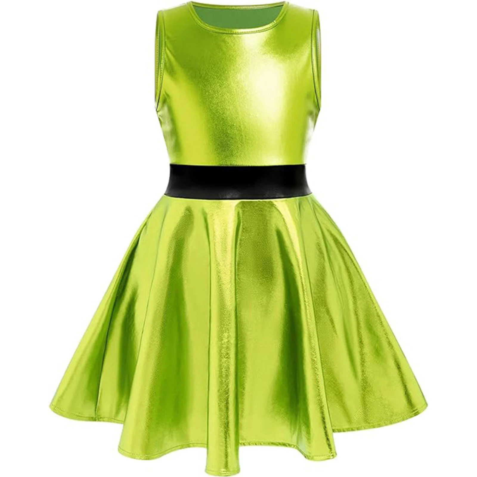 Vestito da ballo per balletto per bambina, costume cosplay per feste a tema Halloween, senza maniche, in vita laterale, a-line, per carnevale metallico