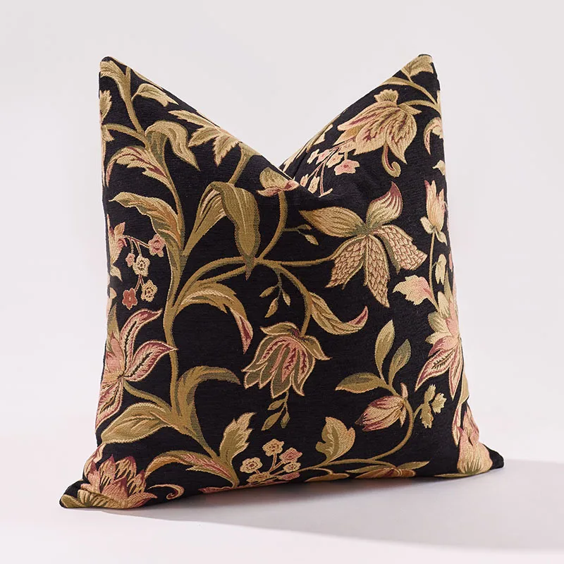 Retro Flower Pillows Classical Black Cushion Case Country Style Decorative Pillow Cover For Sofa Chair Home Decorations