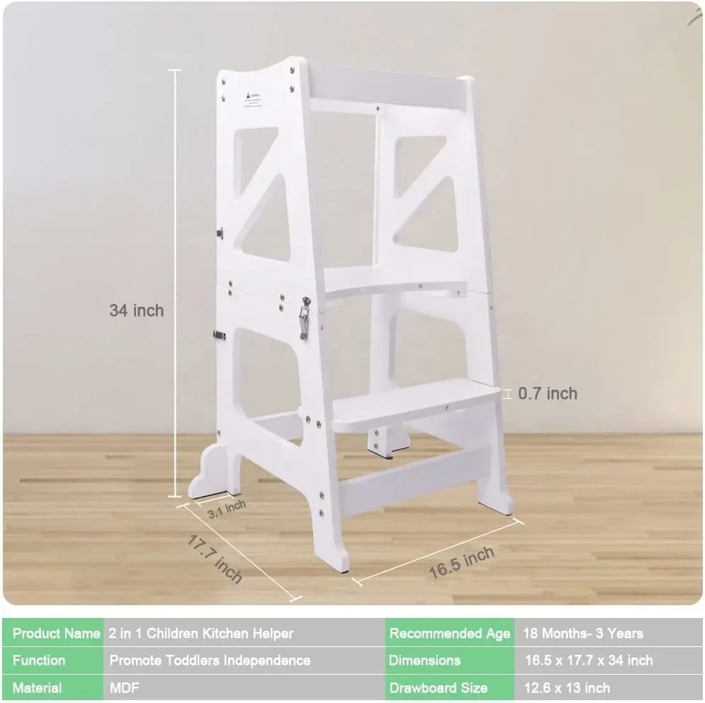 Phoenix Home Learning Tower Składane 2-stopniowe drewniane stołki kuchenne dla dzieci z tabletem