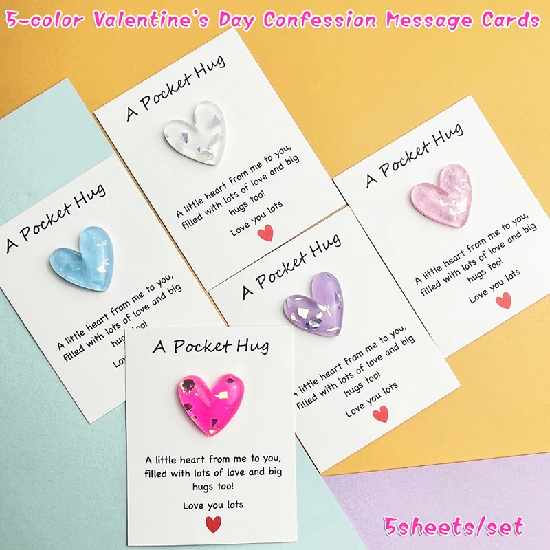 5pcs Cute Little Heart Pocket Hug, Decorated Pocket Hug With Encouragement Card, Special Birthday, Wedding, Party, Valentine'S