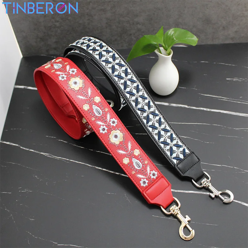 TINBERON Genuine Leather Bag Strap Embroider Decorative Shoulder Strap Women\'s Bag Part Accessories Fashion Handbag Handle Strap